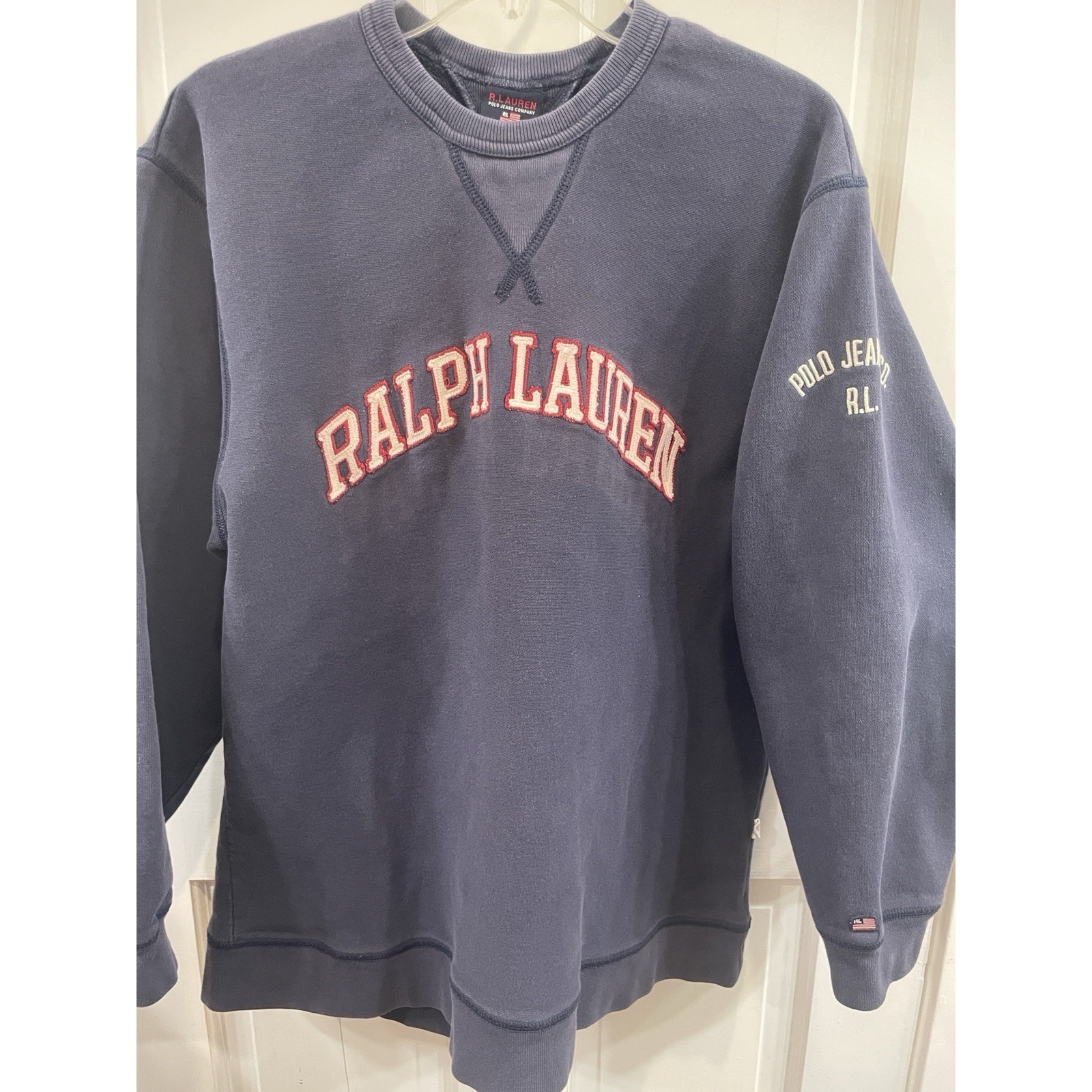 Vtg 90' Polo Jeans Ralph Lauren Crewneck Sweatshirt Mens Xl Navy Blue Rare Htf!